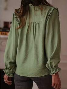 Women's Comfortable Casual Elegant Office Commute Minimalist Design Long Sleeve Blouse, Autumn Spring - Green - View 5