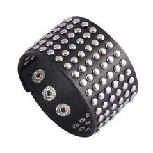 Brazalete de cuero negro exagerado con remaches, brazalete de remaches con picos, brazalete gótico punk de motocicleta, brazalete de cuero ancho, brazalete de puño, brazalete de hebilla metálica, unisex - Negro - Ver 15