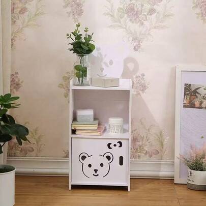 1 pieza Mesita de Noche de 3 Niveles con Diseño de Oso, Estante de Almacenamiento Blanco para Dormitorio, Sala, Oficina, Soporte para Libros y Teléfono, Ideal para Espacios Pequeños