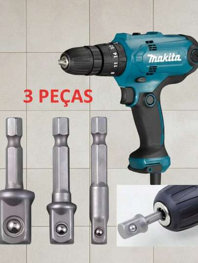 Kit Jogo 3 Adaptador Soquete Parafusadeira Furadeira 1/4 3/8 1/2