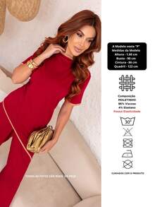 Maria do Luxo Women's Sweatshirt Set, Blouse And Pants With Pockets - Red - View 6