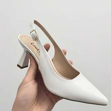 Scarpin Moda Feminina Slingback Salto Taça Médio 5cm Versátil Elegante e Confortável Bico Fino - Branco - Visão 5