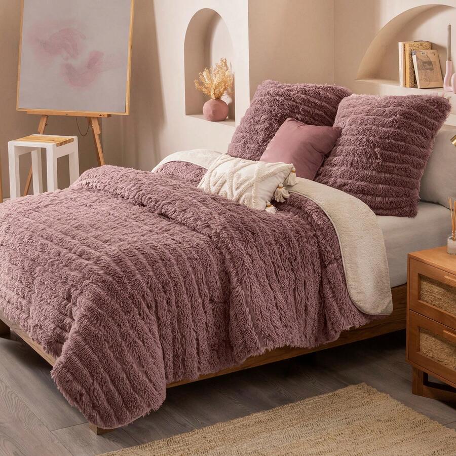 cobertor super grueso everest reverso borrega Matrimonial xl jumbo vianney pelo alto invierno cálido, cobija invierno premium, manta matrimonial gruesa, textil cálido moderno, cobertor jumbo pelo alto - Morado - Ver 1