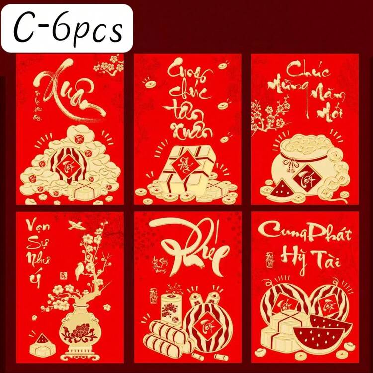 2pcs/Set 2026 Year Of The Horse Vietnamese New Year Red Envelope, Creative Golden Foil Colored Lai See Packet - Multicolor - View 11