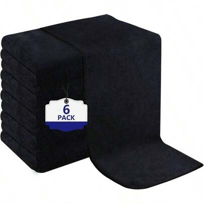 6 Pack Black Salon Towels, Soft And Absorbent Microfiber Hair Towel Salon, Bath, Spa, Pool And Home, 27 Inch X 16 Inch, Black