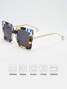 新款时尚方形眼镜框，欧美风女士大框平光镜片，花卉印花性感款 - 淺藍色 - 查看 4