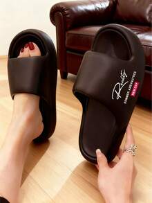 男士舒适、柔软、时尚、百搭、简约黑色厚EVA鞋底套脚家居拖鞋 - 黑色 - 查看 6