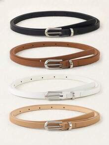 4pc Women's Slim Waist Belts, Silver Buckle With Rhinestone Details, Pairs With Midi Dresses & Wide-Leg Pants, Enhances Waist Curve, Perfect For Party & Halloween Gifts, Fits 3 Seasons - Nhiều màu - Xem 7