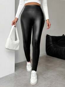 Lynfun Women's PU Leather Leggings – Thermal Lined High-Waisted Elastic Tights With Warm Lining, Winter Running & Gym Leggings For Autumn & Daily Fitness - Black - View 7