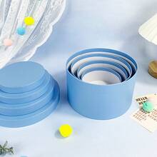 4pcs Solid Color Round Gift Box Set, Minimalist Style, Stackable Design, Blue Fresh Color, Suitable For Various Occasions Like Valentine's Day, Birthday, Wedding, Party, General Gifting - Blue - View 8