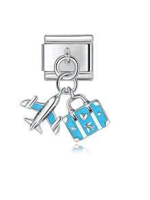 Nowe eleganckie, modułowe akcesoria do zawieszek z pojedynczym segmentem, włoska biżuteria DIY, wielofunkcyjna, odpinana bransoletka ze stali nierdzewnej, spersonalizowane, kreatywne zawieszki do bransoletek (samolot, serce, kot, palma, wisiorek siostra), odpowiednie dla mężczyzn i kobiet jako zestaw do samodzielnego tworzenia biżuterii, idealny prezent