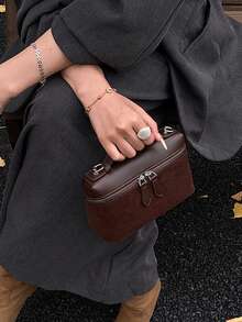 Dedoo New Matte Patchwork Mini Handbag Crossbody Bag Phone Pouch, Fashionable Work Bag - Coffee - View 4