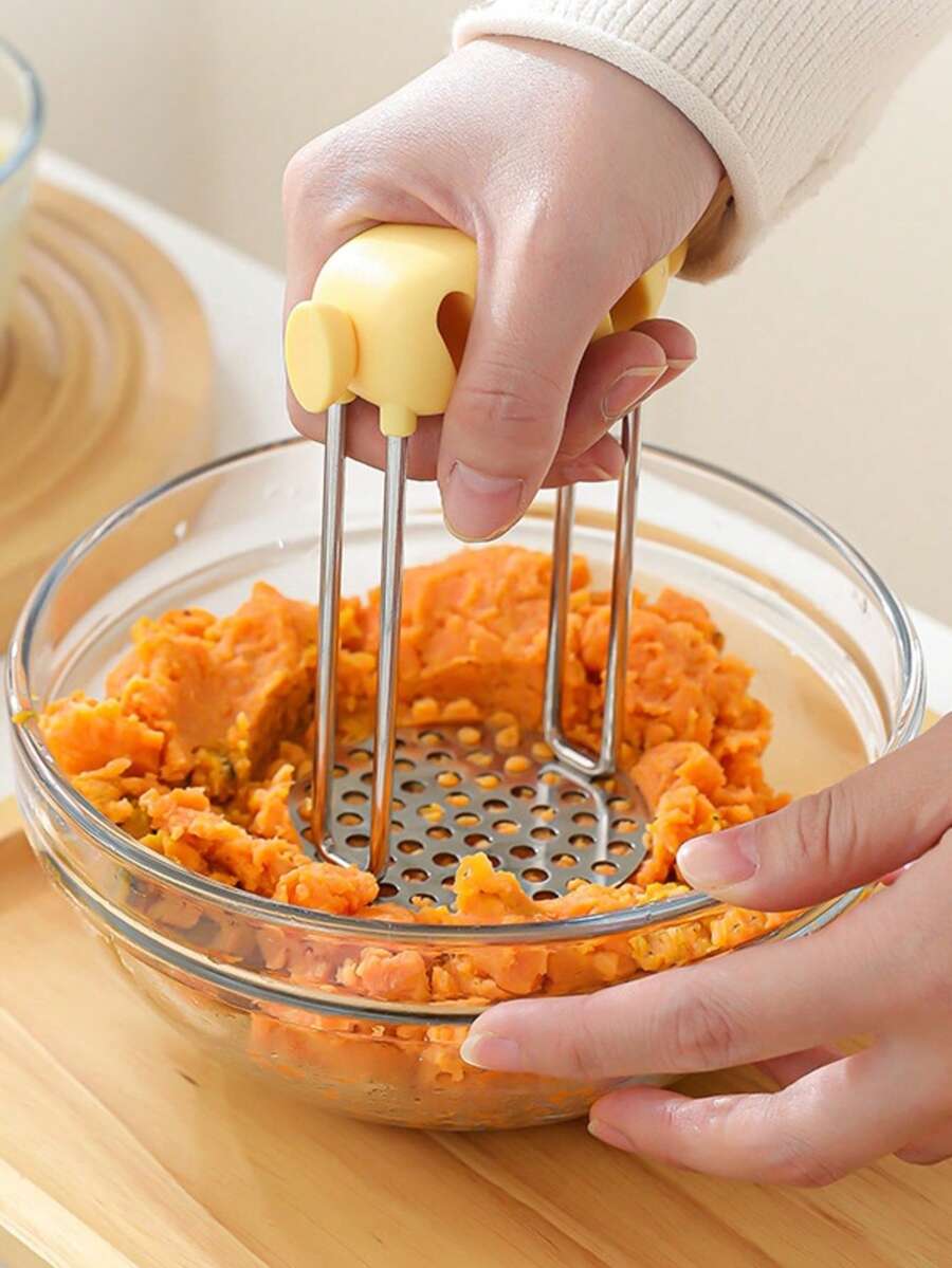 三合一多功能土豆泥压泥器，创意不锈钢压泥器，婴儿辅食制作器，大蒜剥皮器，厨房工具 - 彩色 - 查看 1
