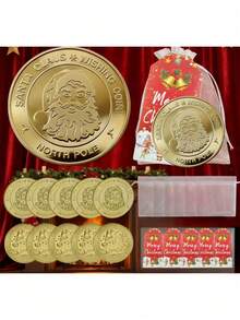 15Pcs/5Set Vintage Style Santa Claus Wishing Coin Party Favor Pack, Christmas Souvenir Metal Coins, Christmas Gift Ideas, Gift Baskets, Bulk Christmas Gifts, Seasonal Keepsakes, Christmas Decorations, Durable Holiday Souvenirs, High Quality Collectibles, Holiday Coin Collection, Religious Gift Buyers, Coin Collectors