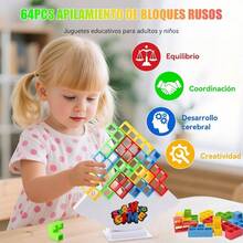 Juguete de Apilamiento con Equilibrio, Bloques Rusos de 64 Piezas, Juego de Equilibrio, Apto para Adultos, Nios y Nias a Partir de 3 Aos, Juguete de Equilibrio Perfecto para Todas Las Edades. - inicial - Ver 5