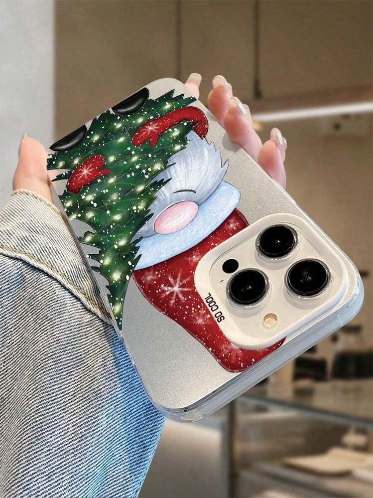 Funda protectora con diseño de árbol de gnomo (1 unidad). Compatible con los modelos 17 Pro, 16 Pro, 15 Pro, 14 Pro, 13 Pro, 12 Pro y 11 Pro. Diseño festivo con parte trasera con láser de colores y marco de espejo. - Morado - Añade 5