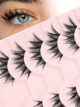 6 par halvögonfransar med kors- och manga-look, fluffiga mjuka kattögonfransar, tunna, genomskinliga bandögonfransar 4-16 mm