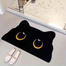 1 Pc Black Cat Diatom Mud Quick-Dry Bathroom Mat - Non-Slip, Thickened For Strong Water Absorption, Washable Polyester, Rubber Diatom Mud Backing, Perfect For Kitchen And Laundry Room Floors, Bathroom Mat | Fun Design | Durable Floor Covering - Multicolor - View 4