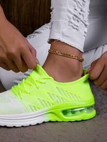 Comfortable,Casual,Commuter,Mothers Day Gifts ,Holiday,Halloween,Christmas,Personalized,Halloween Women's Fashion,Fallfreshnes,1 Pair Women's Striped Casual Sport Shoes, Lightweight Round Toe Sporty Style Low-Top Athletic Sneakers - White and Green - View 10