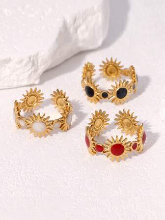 1 st. modern fransk retro personlig exklusiv pläterad rostfri stål geometrisk solformad öppen ring, lämplig för kvinnors vardags-, fest- och dejtkläder