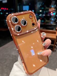 奢華電鍍水鑽閃亮手機殼，適用於 iPhone 17 16E 15 14 13 12 11 X XS Max XR Pro Plus、Galaxy S26 A02S-A07 A12-A17 A22-A26 A32-A36 A50-A56 S20-S25、Honor Magic Reno Smart - 橘色 - 查看 2