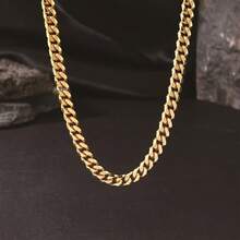 1pc 7mm Solid Copper 18K Gold Plated Cuban Link Chain Necklace With 5cm Extension Chain, Unisex Hip-Hop Style Fashion Necklace - Gold - View 6