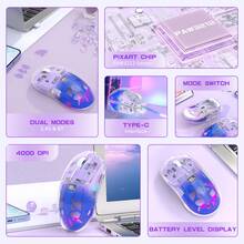 ATTACK SHARK A2 Wireless Gaming Mouse, PixArt PAW3212 Dual Mode 2.4G/Bluetooth Transparent RGB Backlit Mouse, Rechargeable 400mAh Battery, 4000 DPI 5 Level, Visible Battery Level For Win/ - Multicolor - View 9