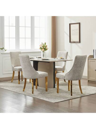 Flocked Chenille Rayon Dining Chairs, Com Tafel Kitchen Stoel Fabric Upholstery Goud Stainless Steel Legs, Set Of (Black). view 6