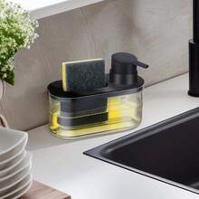 Dispenser Porta Detergente E Bucha Com Dosador Para Pia Cozinha Bancada Preto Arthi - Preto - Visão 4