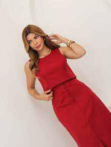 Women's Cropped Top And Tailored Skirt Set - Color caoba - Ver 5