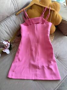 Short Dress With Two Straps, Tailored, Women's Fashion. - Baby Pink - View 2