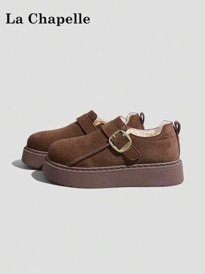 1 双 La Chapelle 女式休闲软底平底鞋，圆头低跟户外通勤鞋，优雅软底徒步鞋适合学生毕业照，低帮皮革保暖鞋