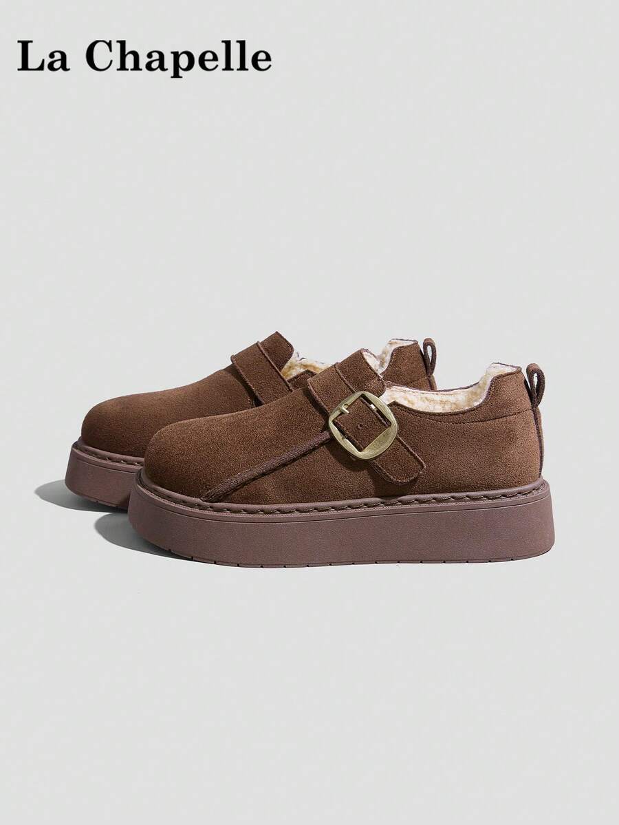 1 双 La Chapelle 女式休闲软底平底鞋，圆头低跟户外通勤鞋，优雅软底徒步鞋适合学生毕业照，低帮皮革保暖鞋