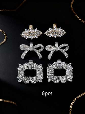 6pcs White Faux Crystal Rhinestone Bow Decor, Fashion Elegant Classic Cute DIY High Heels, Sneakers, Brooch, Bag Clips, Versatile Decorations Suitable For Stylish Sexy Ladies