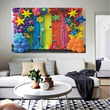 1 Fondo de fotografía vibrante con globos y estrellas - Pancarta colorida para ceremonia de graduación, fiesta de cumpleaños con diseño de pizarra y lápiz, adecuado para decoración de aula, retrato familiar y decoración de eventos, decoración de fiesta de graduación - Multicolor - Ver 5