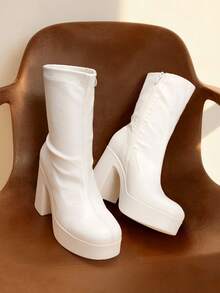 Women's Chunky Platform Ankle Boot High Block Heels Square Toe Lightweight Comfort Party Dress Booties Shoes For Women Women's Chunky Platform Ankle Boot High Block Heels Square Toe Lightweight Comfort Party Dress Booties Shoes For Women - TRẮNG/PU - Xem 1