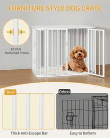 HaluPeit Hundekäfig Möbel, Hundebox mit Weichem Kissen, Modernes Mehrtür-Design, Beistelltisch für Hundekäfige aus Holz, Geeignet für Kleine und Mittelgroße Hunde, 80 x 55 x 61,5 cm, Weiß - Weiss - Übersicht 4