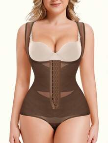 Body moldeador para mujer con control de abdomen, levantador de glúteos, abierto de busto, entrenador de cintura, Body de compresión - Café integral - Ver 2