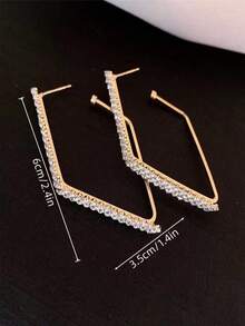 1 Pair Elegant Geometric Diamond Shaped Metal Earrings, Fashionable And Versatile For Women Valentine's Day Accessories - Multicolor - View 4