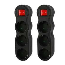 CILIA 1/2pcs ,3 In 1 EU Power Strip With Switch, 3 SCHUKO Sockets, 3500W(16A), 250V , White / Black