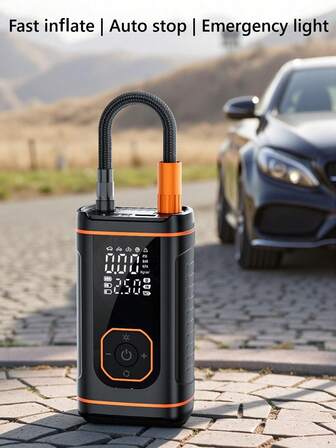 Inflador de neumáticos portátil Compresor de aire inalámbrico de 19 cilindros con apagado automático y luz LED 150psi, baterías recargables de 7.4V 1500mAh adecuado para neumáticos de automóviles, bicicletas, motocicletas, balones deportivos y otras bombas de neumáticos. Accesorios para automóviles/Accesorios para motocicletas