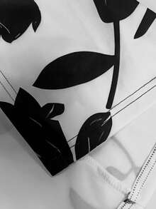 3pcs Plus Size Women Casual Plant Print Jacket + Round Neck Sleeveless Top + Elastic Waist Straight Leg Pants Suit, Commuting Outfit, Autumn/Winter - Black - View 7