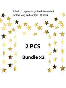 1/2/6/10个装闪光星星花环横幅，金色和闪亮银色纸花环悬挂装饰，闪亮银色星星三角旗横幅背景，闪光星星悬挂三角旗横幅背景，适用于摄影道具、家居装饰、墙面装饰、万圣节、圣诞节、母亲节、复活节、夏季婚礼、生日派对用品