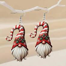 2pairs Of Dwarf Acrylic Double-Sided Earrings Christmas Tree Elk Gift Red Bottle Santa Claus Earrings