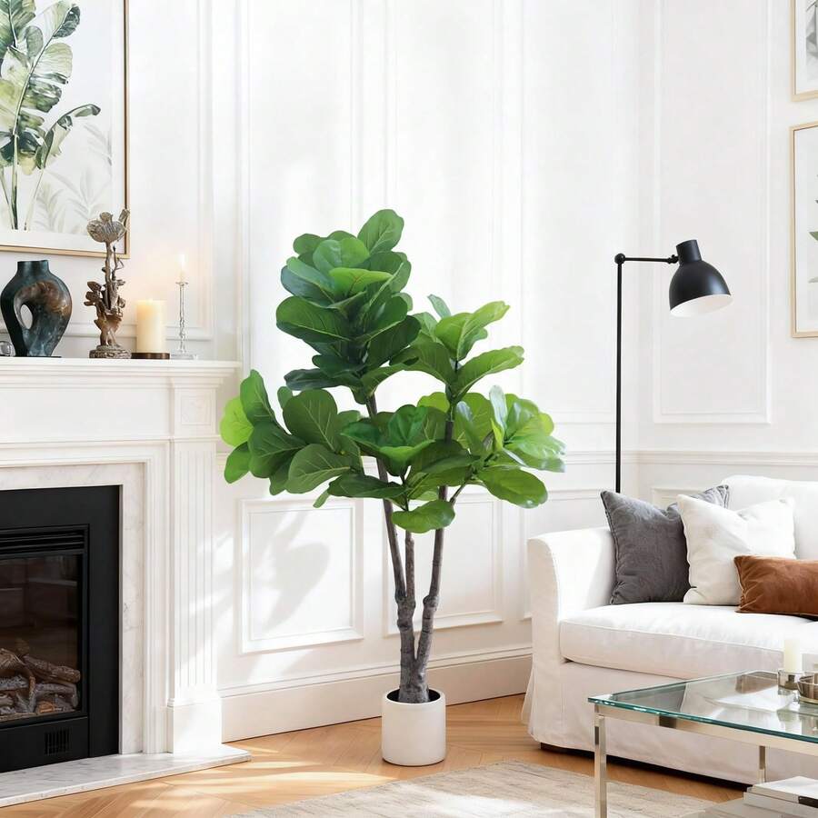 Hodeffior Ficus lyrata artificiel de 150 cm, 180 cm ou 210 cm avec pot – Grand ficus lyrata artificiel réaliste pour une utilisation intérieure et extérieure : maison, bureau, salle de bain, chambre, couloir, décoration de table basse - Vert - 150 cm - Voir 1