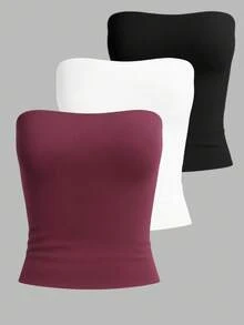 5-Piece Set: Women's Strapless Tube Top With Lining, Bustier Style, Basic Blogger Fashion, One Size - KIT 3 Peças-1 - Xem 1