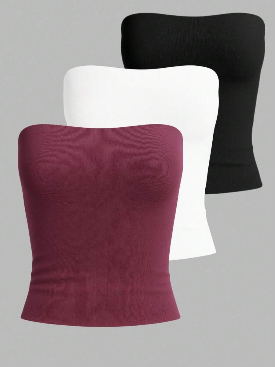 5-Piece Set: Women's Strapless Tube Top With Lining, Bustier Style, Basic Blogger Fashion, One Size - KIT 3 Peças-1 - Xem 1
