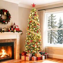 1.8 m Verde Árbol de Navidad Artificial Delgado Nevado Iluminado con Piñas 250 Luces LED Base Plegable para Decoración Navideña de Casa Oficina Fiesta - Verde - Ver 8