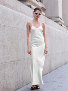 Váy không tay chất liệu satin thời trang gợi cảm dành cho nữ, mùa hè - trắng - Xem 6