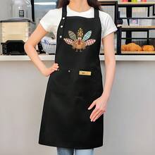 Single-Piece, Thanksgiving Turkey Pattern, Thanksgiving Elf Theme, Thanksgiving Happy Print Apron – Features An Adjustable Front Panel And Large Capacity Pocket, Suitable For Home Cooking, Restaurants, Food Trucks, Aprons, And Food Service Attire - AZX0001 - Xem 4